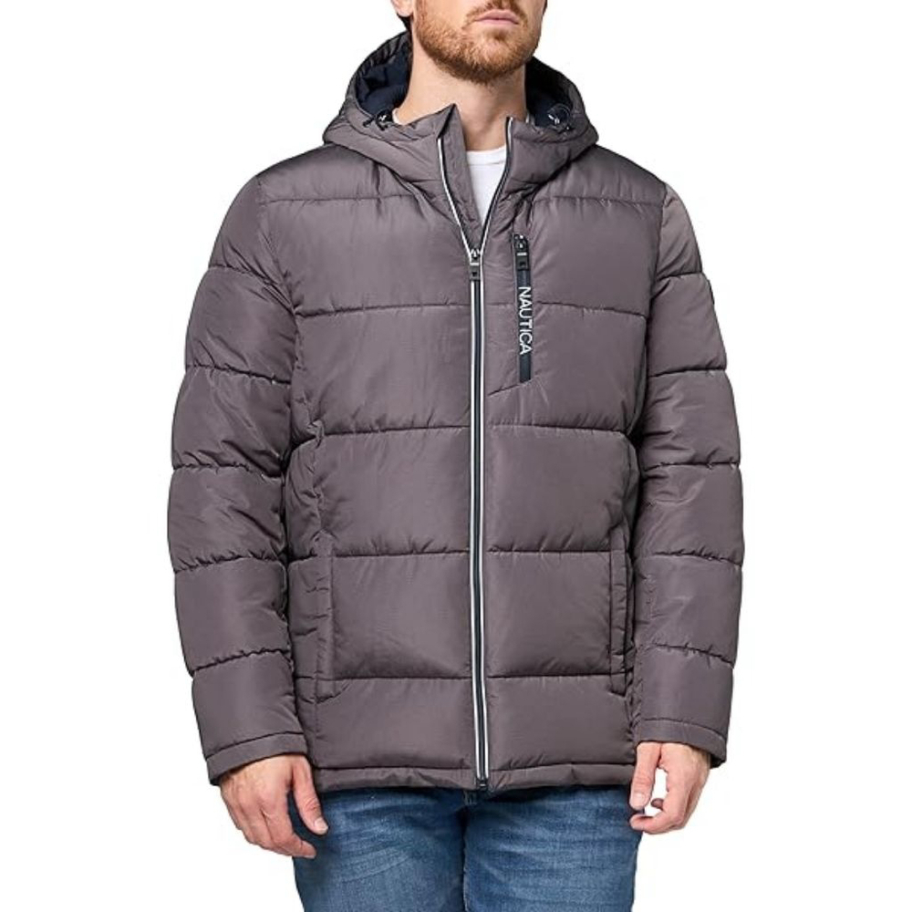 Nautica Grey Hooded Puffer Jacket Large